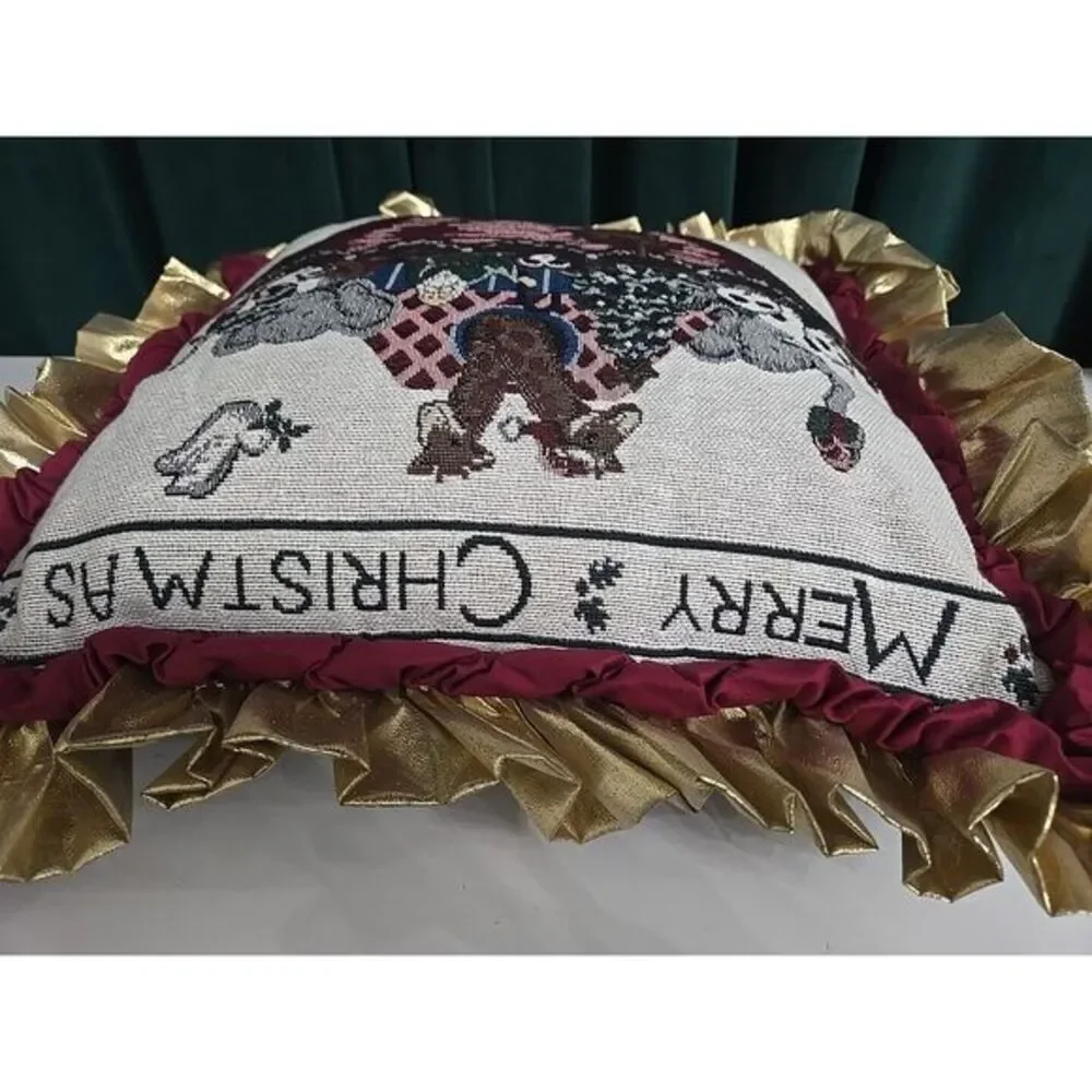 Noah's‎ Ark Tapestry Throw Pillow Gold Ruffle 